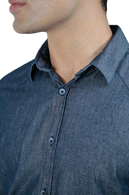 Camisa Jeans Manga Longa Slim Fit