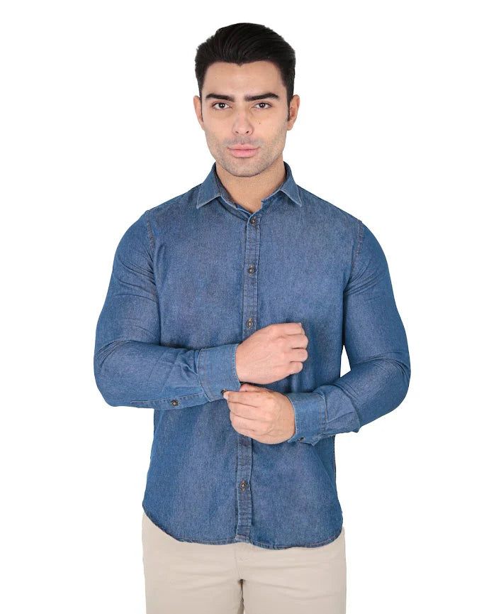 Camisa Jeans Manga Longa Slim Fit