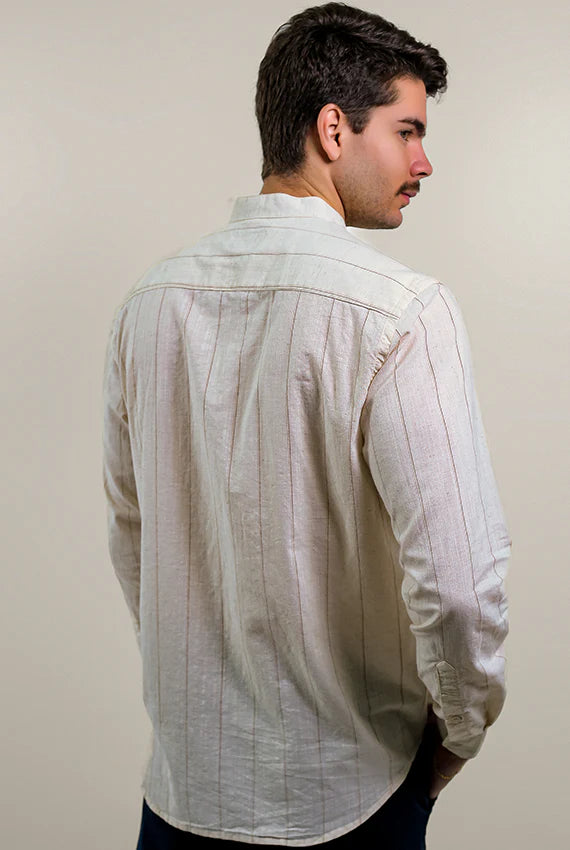 Camisa Linho Cola Padre Listrada