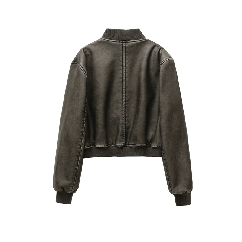 Jaqueta bomber de Couro Sintético- ZVRI Vintage 2025