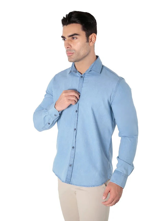 Camisa Jeans Manga Longa Slim Fit