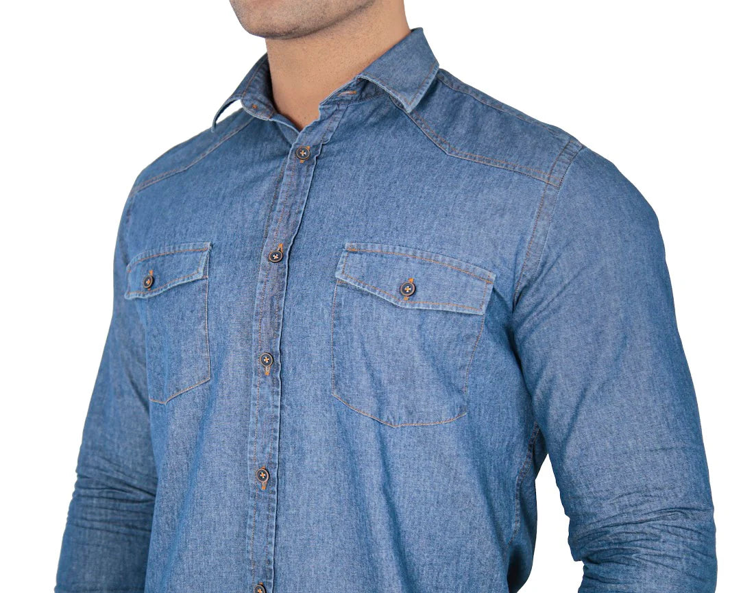 Camisa Jeans Manga Longa Slim Fit