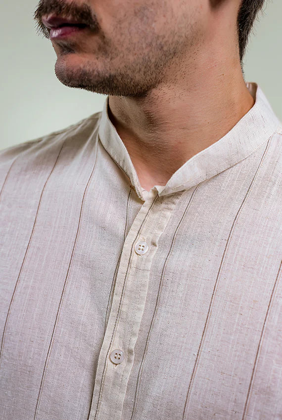 Camisa Linho Cola Padre Listrada