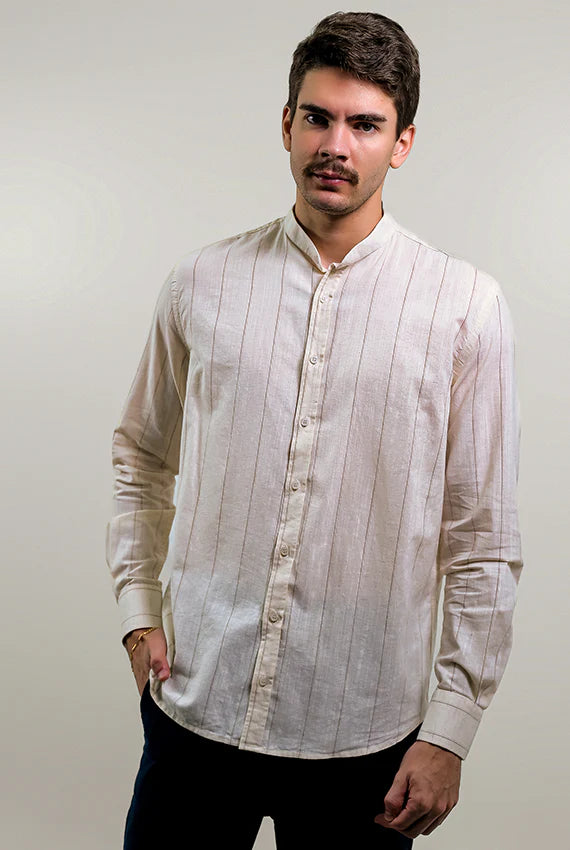 Camisa Linho Cola Padre Listrada