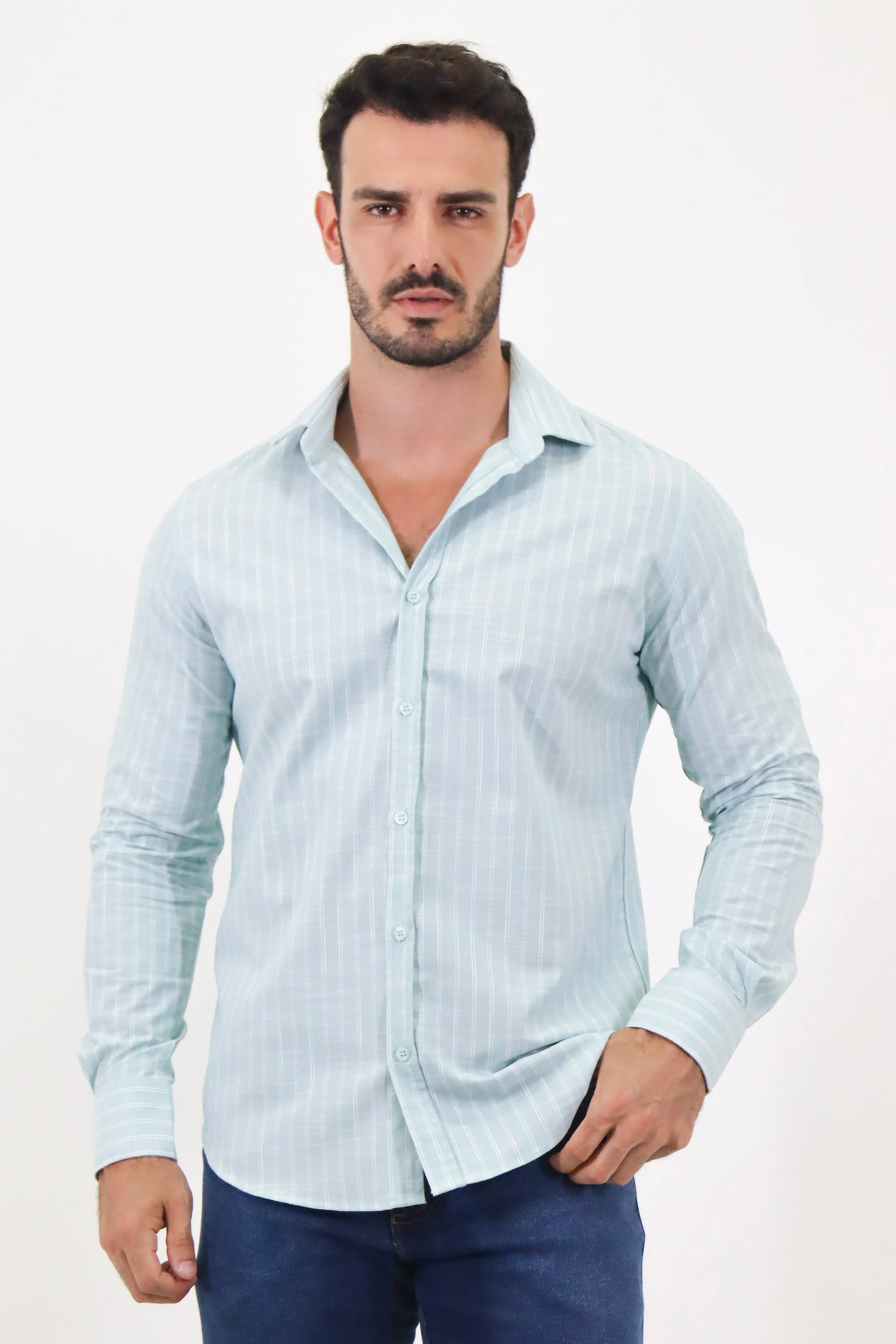 Camisa Social Slim Fit Listras Dupla
