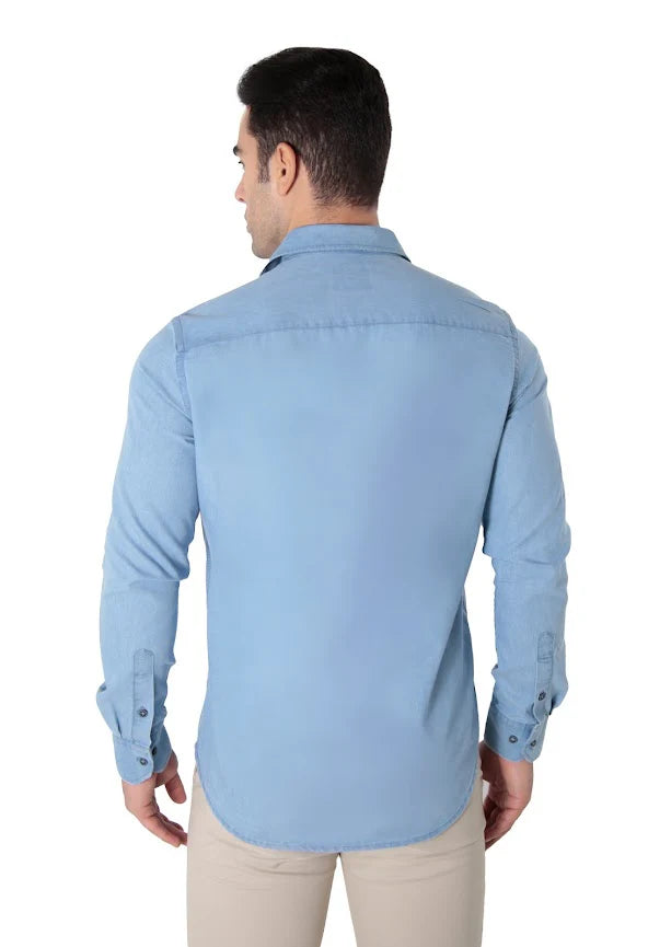 Camisa Jeans Manga Longa Slim Fit