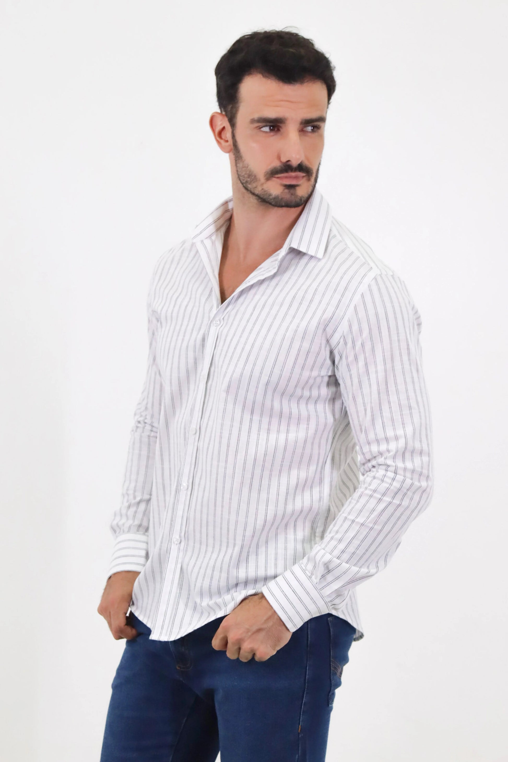 Camisa Social Slim Fit Listras Dupla