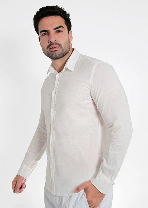 Camisa Linho Manga Longa Slim Fit