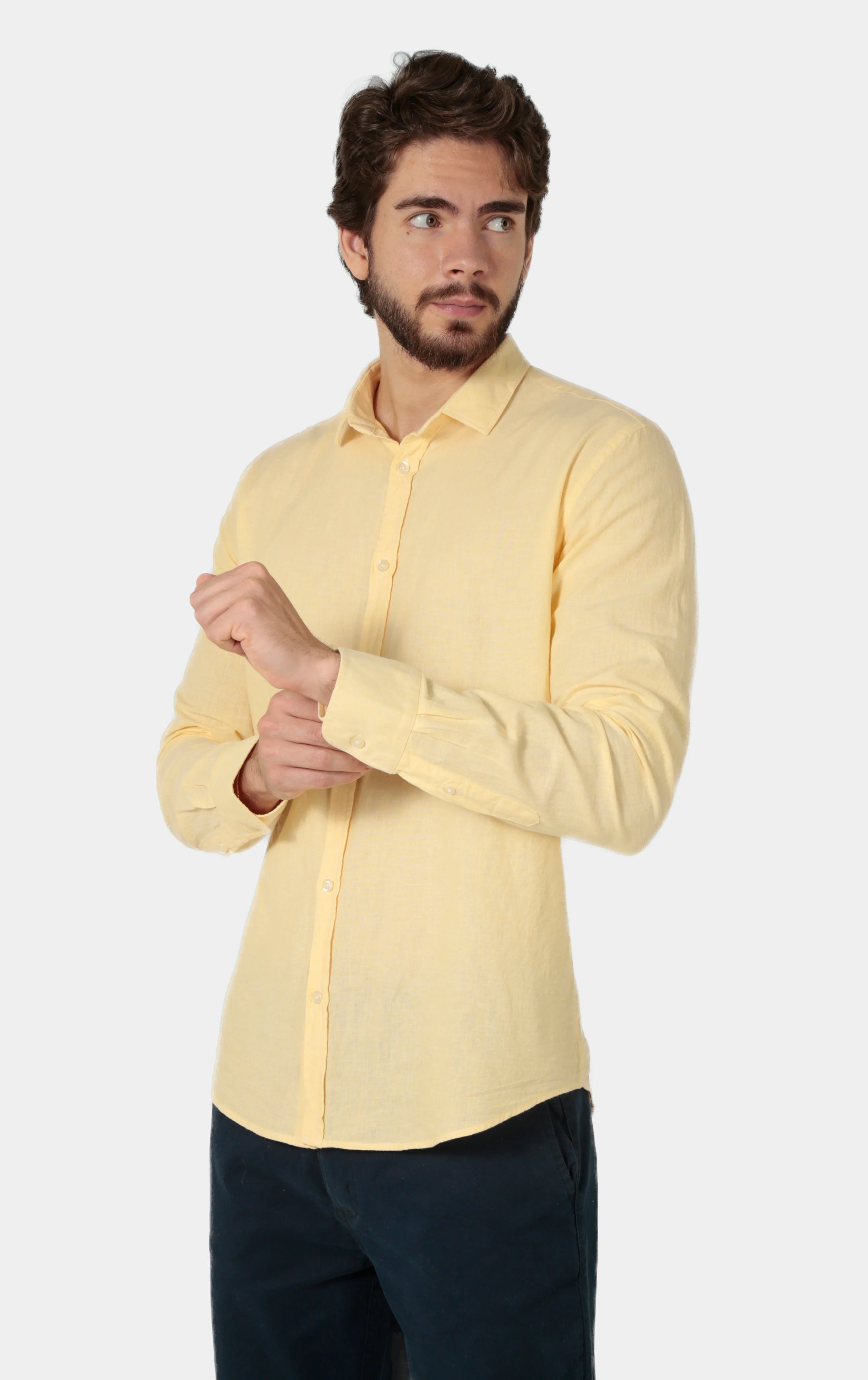 Camisa Linho Manga Longa Slim Fit