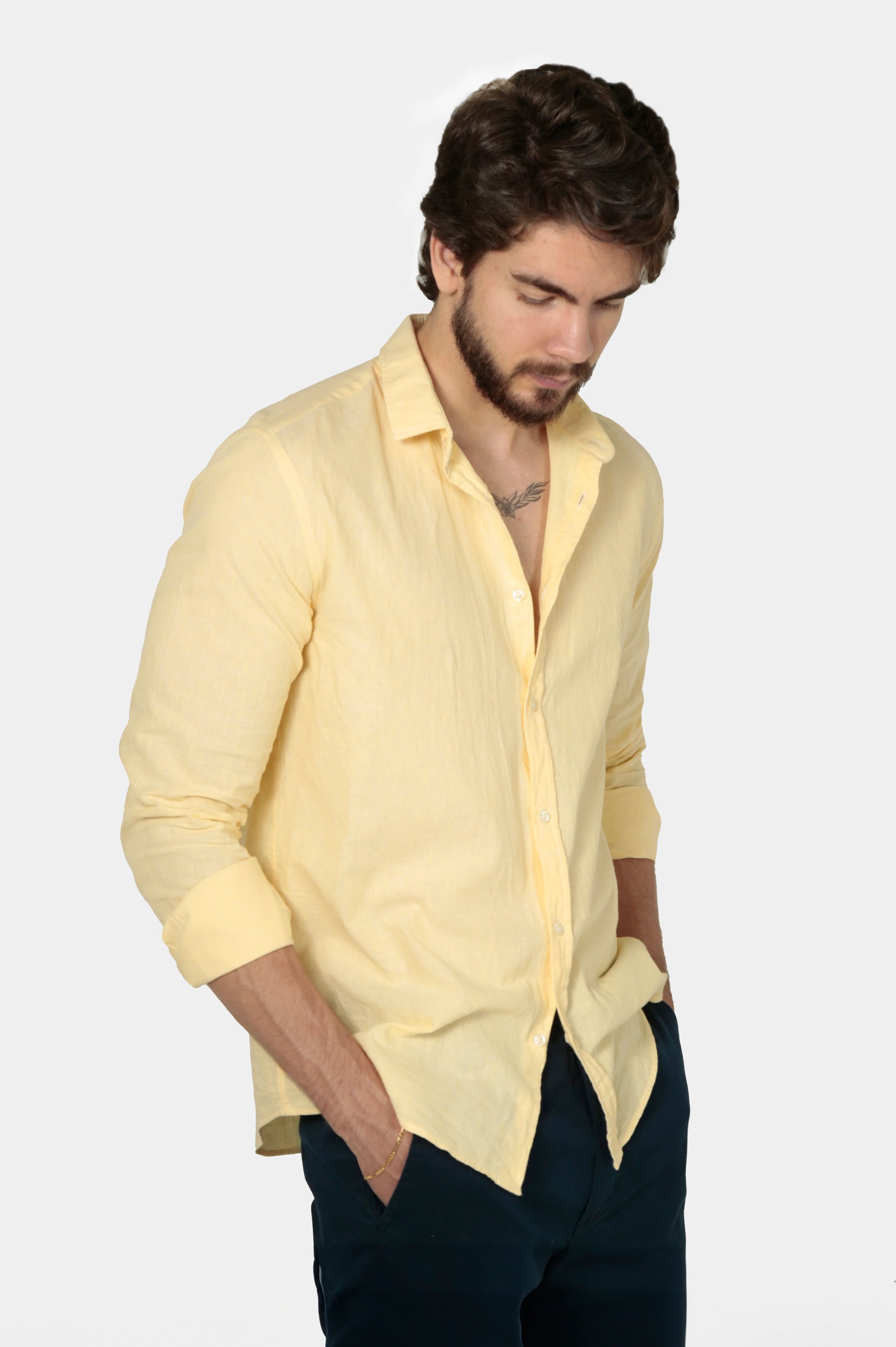 Camisa Linho Manga Longa Slim Fit