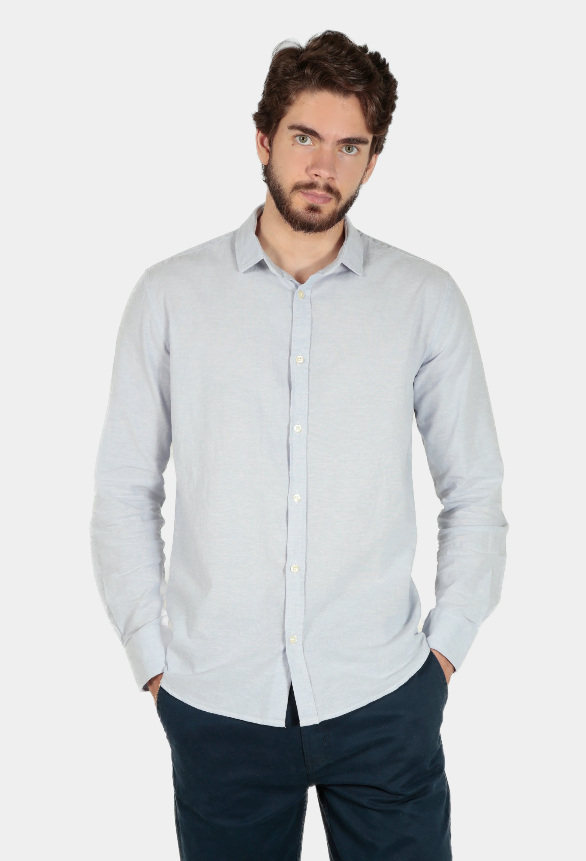 Camisa Linho Manga Longa Slim Fit