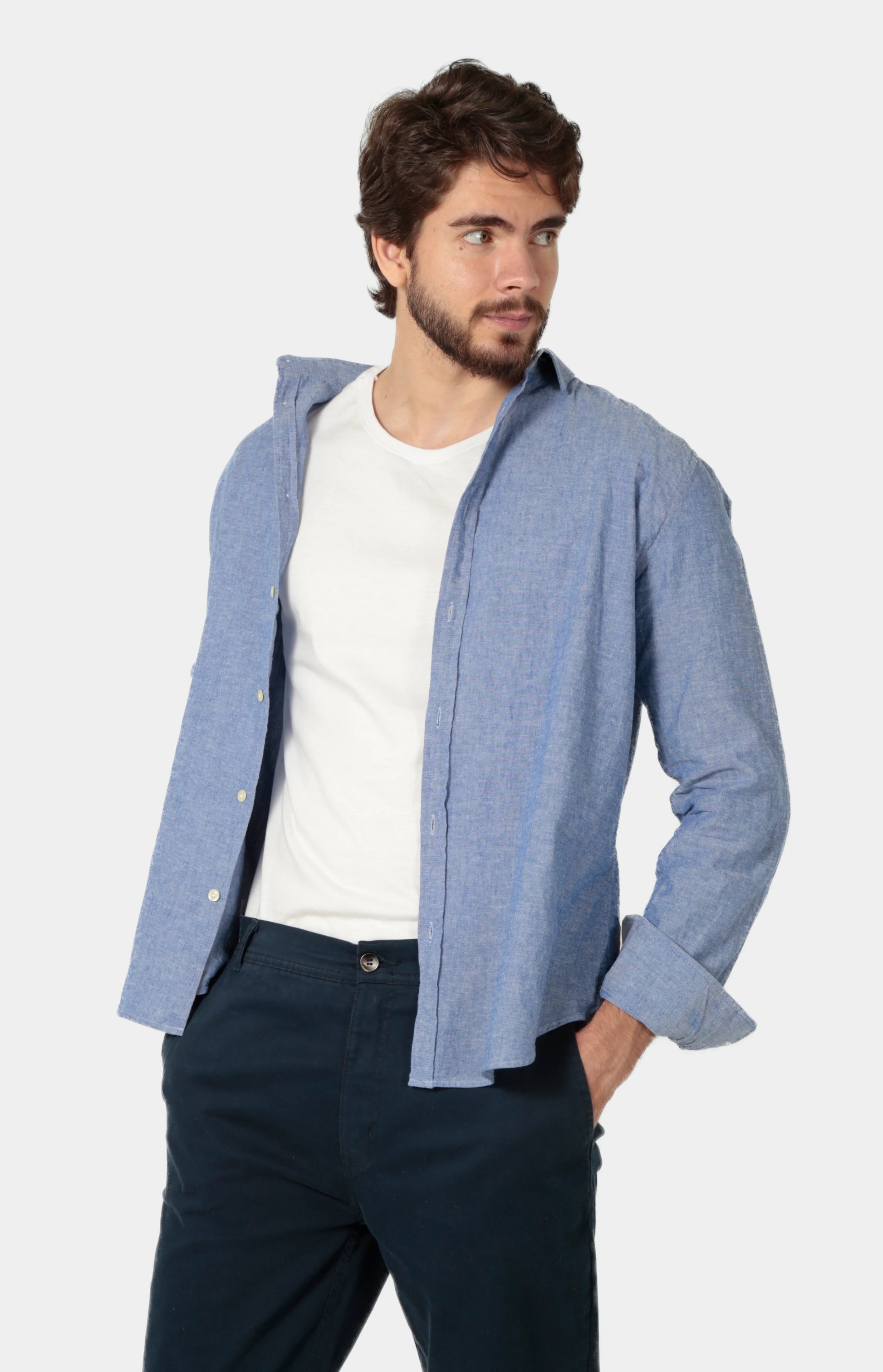 Camisa Linho Manga Longa Slim Fit