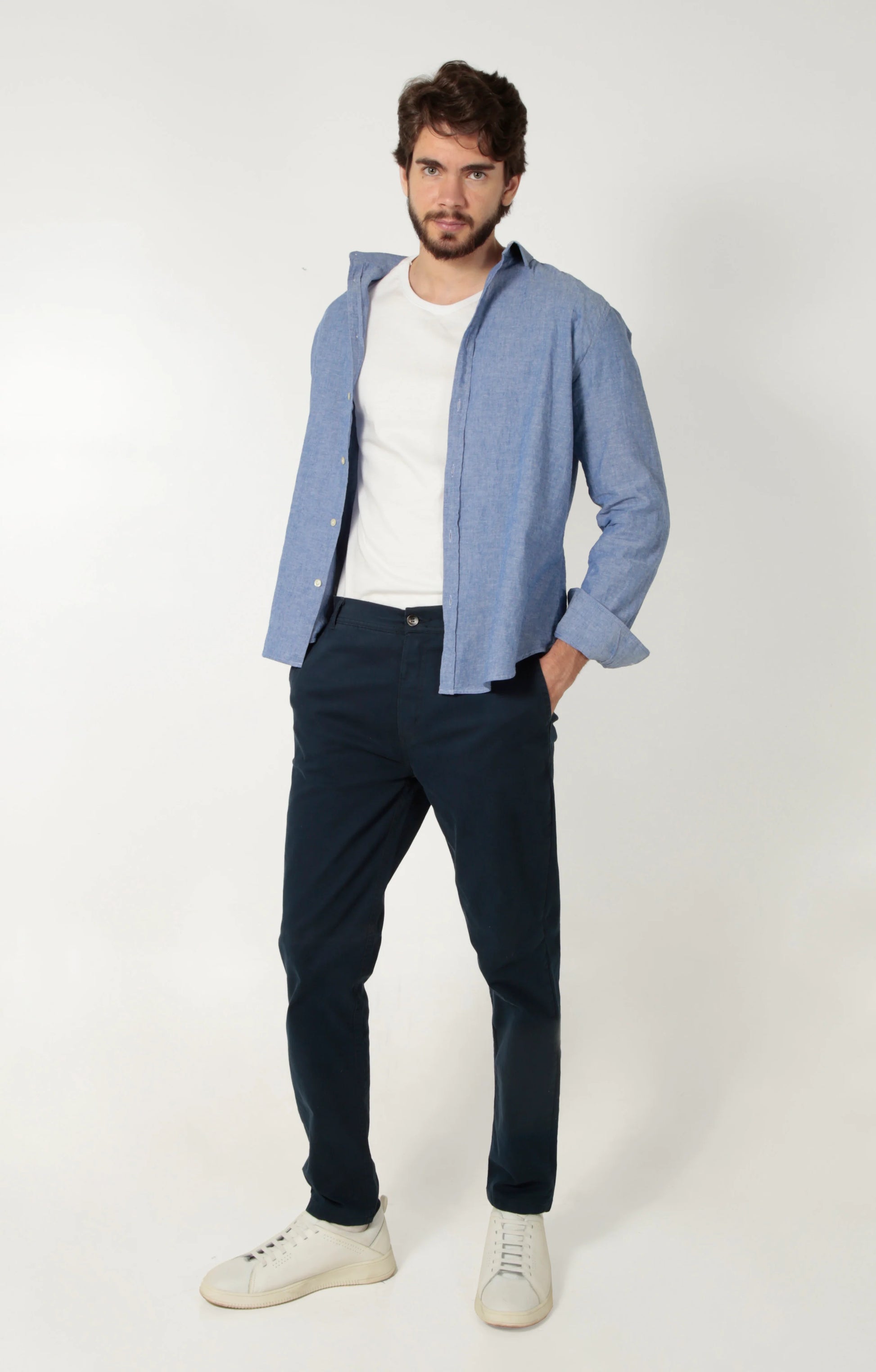 Camisa Linho Manga Longa Slim Fit
