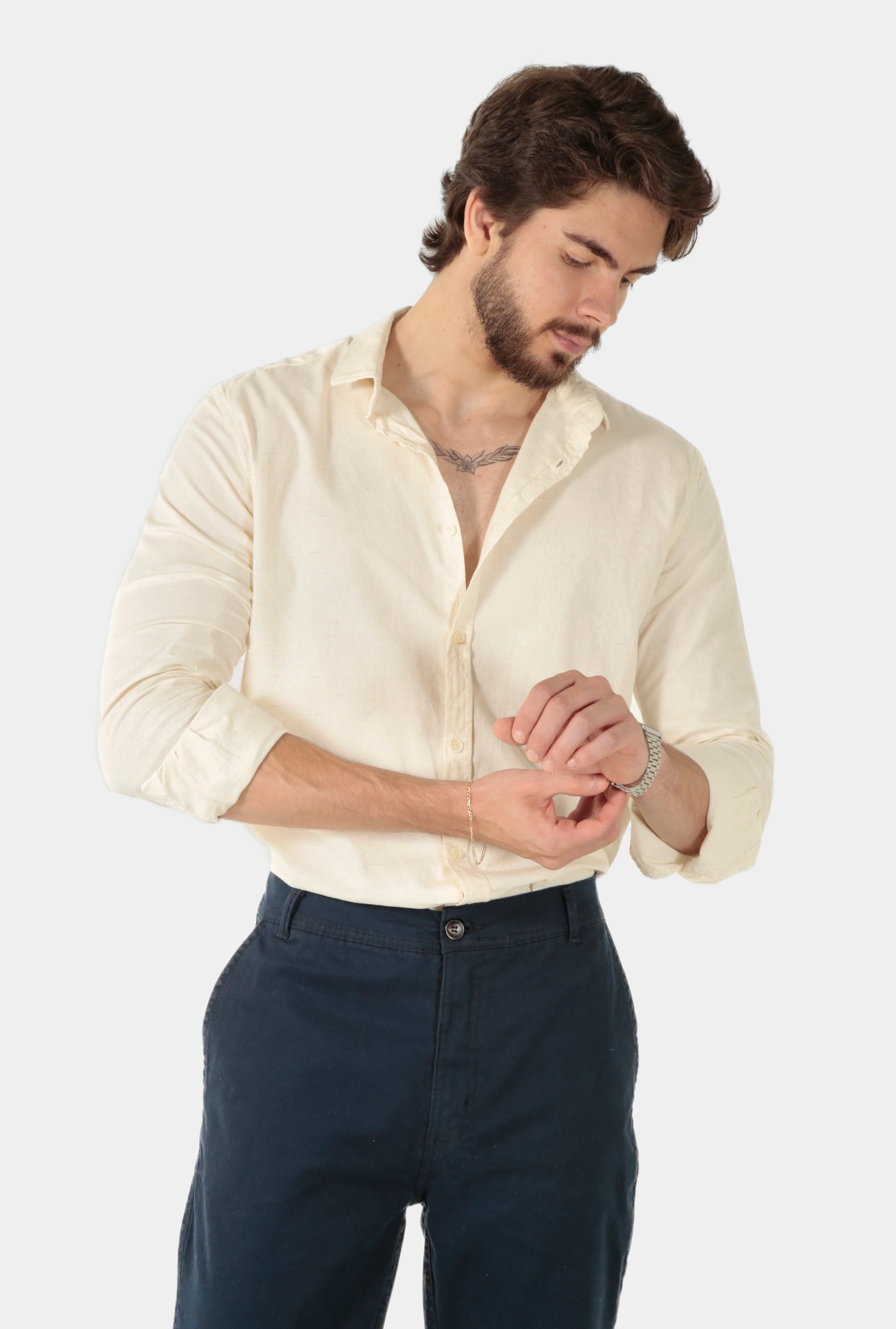 Camisa Linho Manga Longa Slim Fit