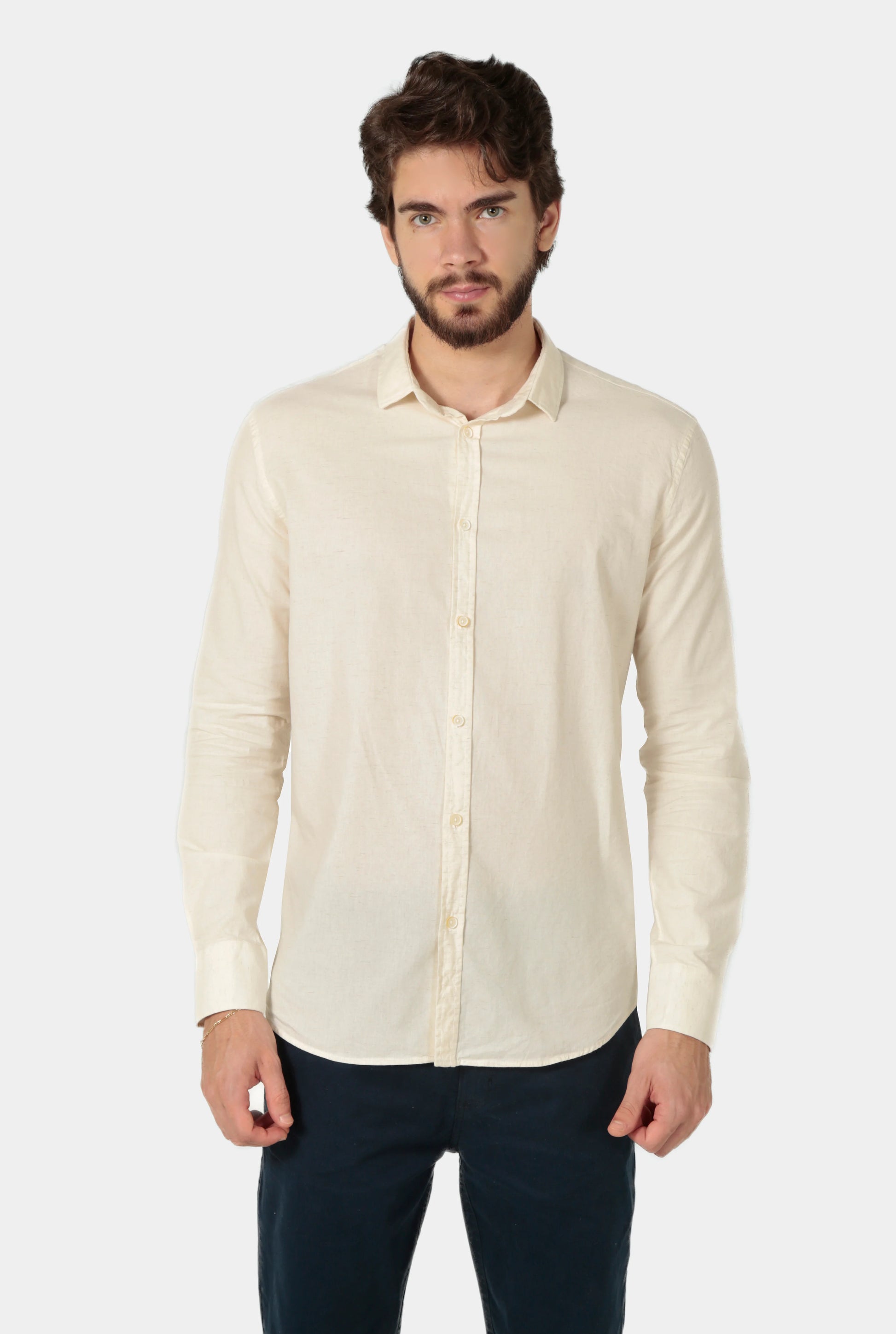 Camisa Linho Manga Longa Slim Fit